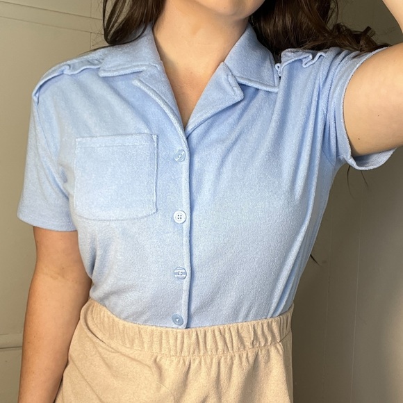 Retro Terry Cloth Blue Short Sleeve Top by Bar III New with Tags - Picture 7 of 9
